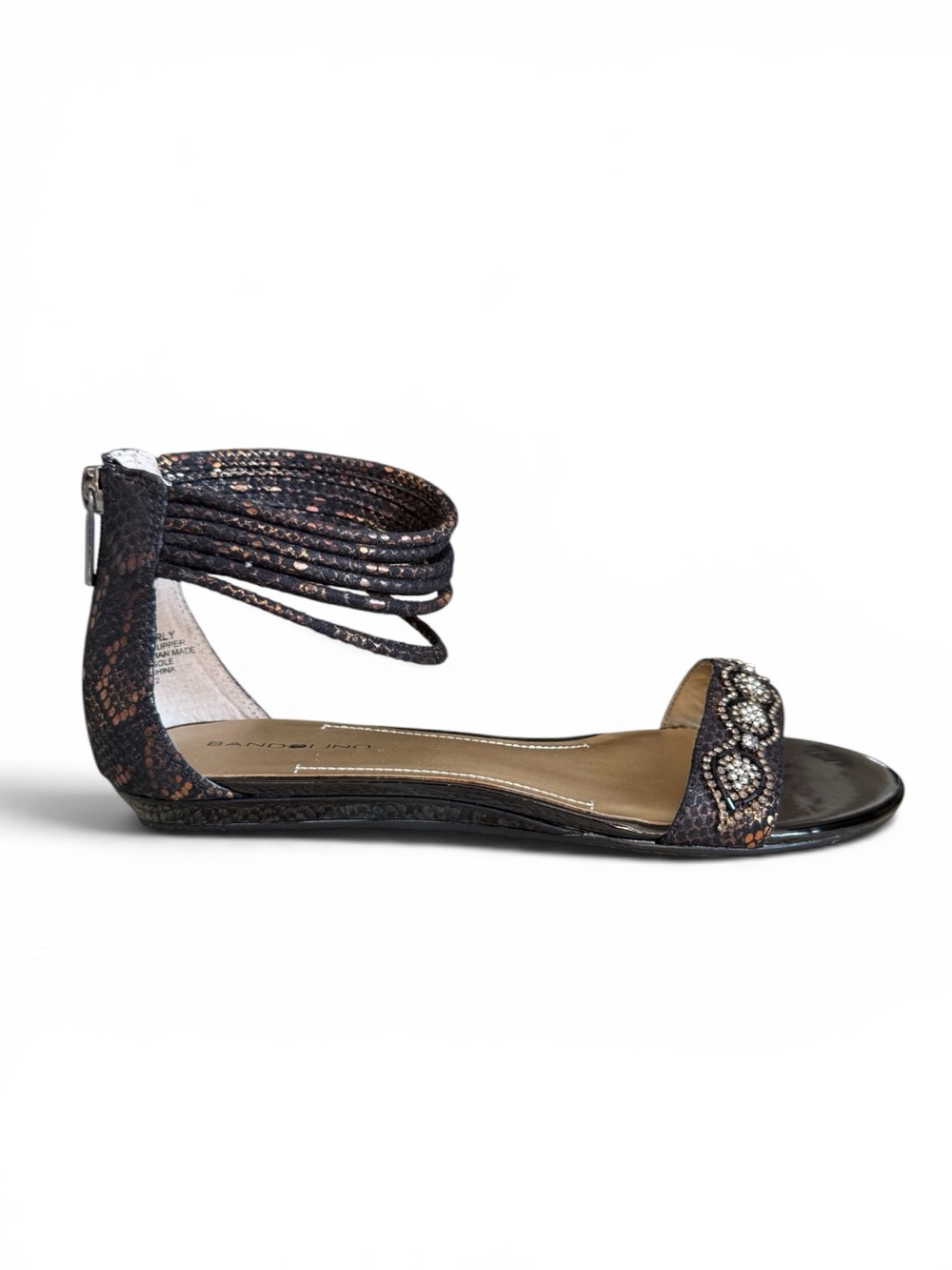 Bandolino Bdacherly Embellished Ankle Strap Sandals Black Snake Print Flats 8